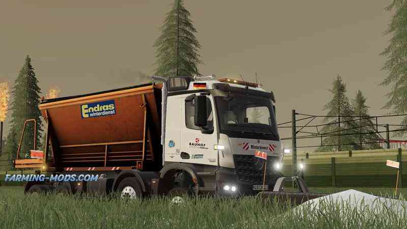 Мод MERCEDES AROCS WINTER SERVICE + SNOWFALL V2.0 для игры Farming Simulator 2019